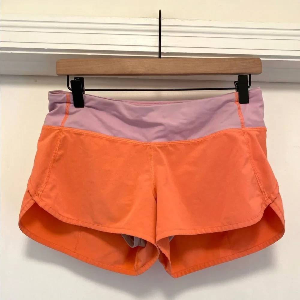lululemon speed up shorts women’s size 6 orange purple lines running activewear